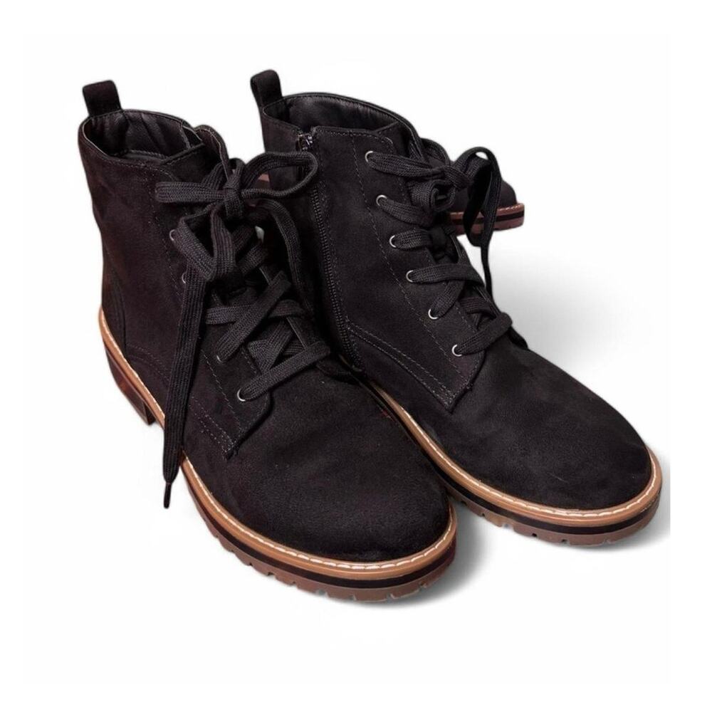 Kensie Black Combat Boots Faux Suede Lace Up Side Zip Ankle 8.5